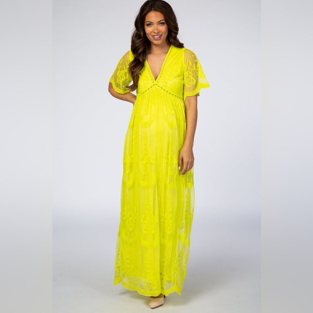 PinkBlush Women's Maternity Maxi Dress Lace Mesh Overlay Size XL